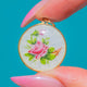 Edwardian Silver Pink Rose Enamel Button Pendant