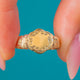 RARE Early Victorian Forget-Me-Not Flower Poison Ring - 9ct Gold, closed scalloped ring face