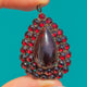 Victorian Pear-Shaped Garnet Cabochon & Rose-Cut Drop Pendant