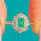 Art Deco 18ct Gold & Platinum Emerald Diamond Cluster Ring