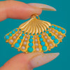 Victorian 18ct Gold Turquoise Pearl Fan Pendant