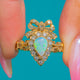 Vivid 9ct Gold Opal Heart Diamond Bow Cluster Ring