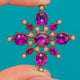 Georgian 9ct Gold Amethyst Pearl Flower Pendant / Brooch