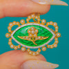 15ct Gold Green Enamel Pearl Navette Locket Pendant