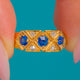 18ct Gold Sapphire Rose-Cut Diamond Seven-Stone Ring, front view of three Sapphires and four Diamonds