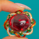 RARE 18ct Gold Holbeinesque Garnet Cabochon Enamel & Diamond Brooch Pendant