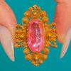 Georgian 18ct Gold Cannetille Pink Foiled Topaz Ring