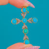 Victorian Solid 18ct Gold Turquoise & Diamond Cross Pendant