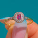 Art Deco 18ct Gold & Platinum Square Ruby Diamond Cluster Ring